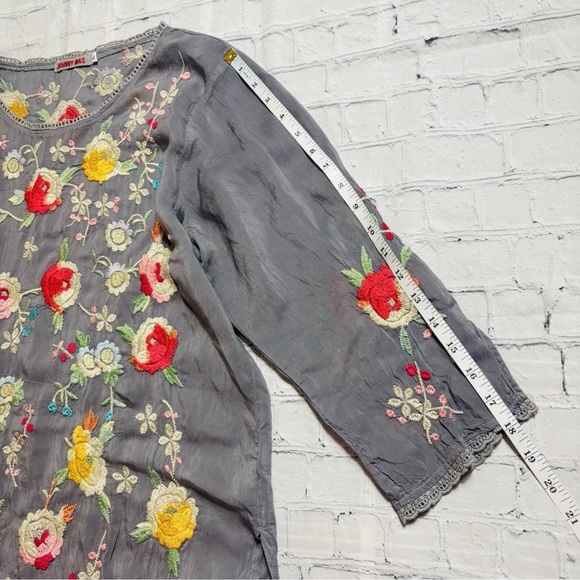 JOHNNY WAS Playa Tunic Women’s Large Gray Embroidered Top Rayon Blouse Boho - Picture 9 of 12